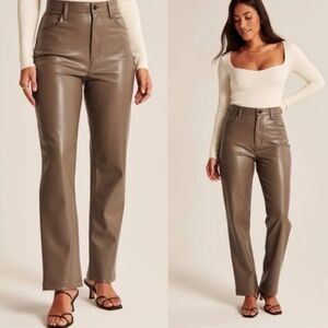 Abercrombie Curve Love Vegan Leather 90s Straight Pant Taupe Size 8/29